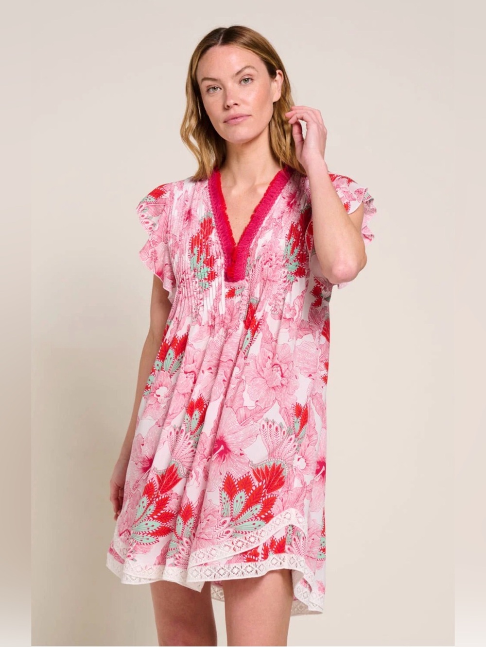 Poupette St Barth Sasha V Mini Dress Beach Coverup Pink Padang XS NWT Resort